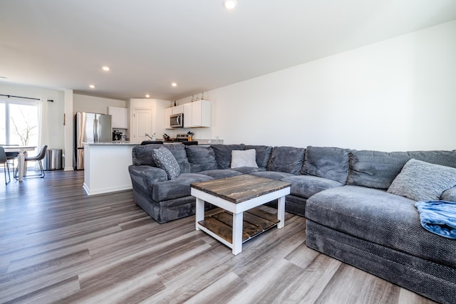 living area featuring recessed lighting and wood finished floors