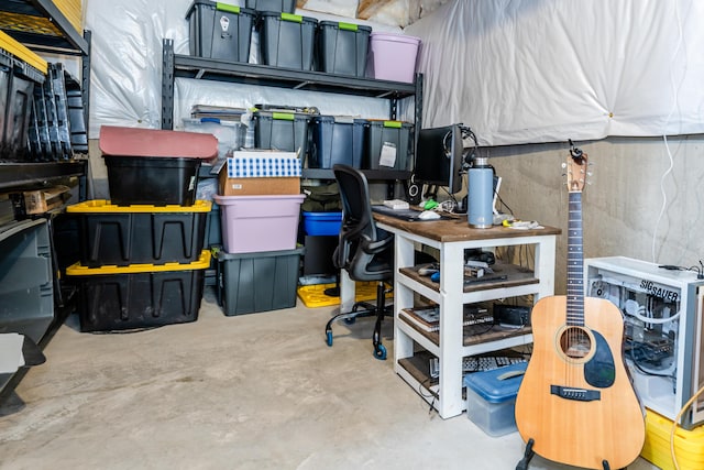 home office with concrete floors