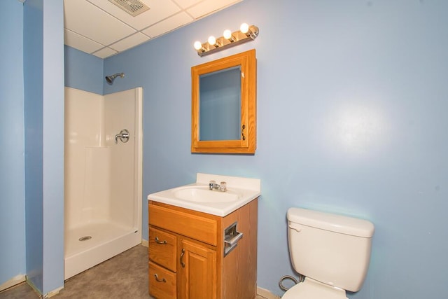 full bathroom featuring visible vents, vanity, toilet, and a shower