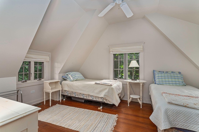 14598 Lakeshore Rd, Lakeside, MI 49116 - bedroom with vaulted ceiling, a ceiling fan, and wood finished floors