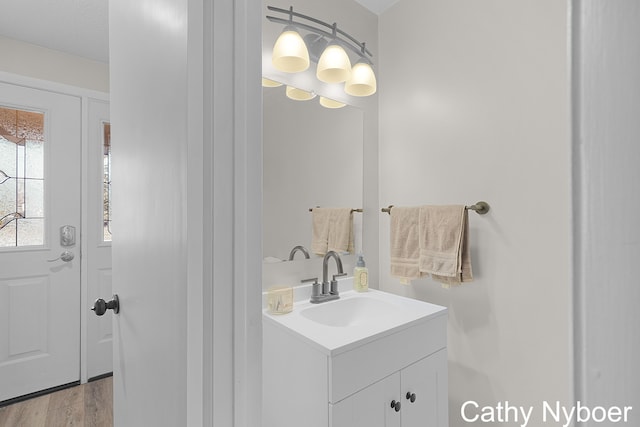 bathroom with vanity and wood finished floors