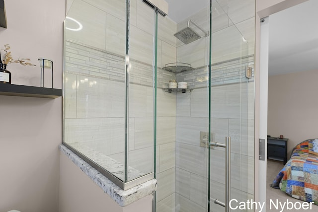 bathroom with a stall shower