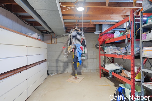 interior space with concrete block wall