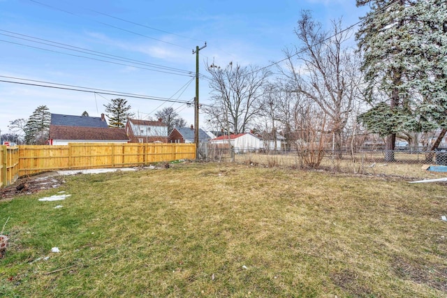 view of yard with a fenced backyard