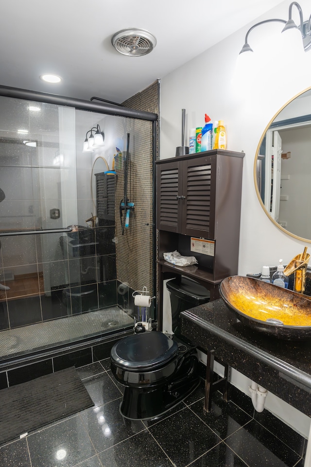 4468 15 Mile Rd Unit 104, Sterling Heights, MI 48310 - bathroom with a shower stall, granite finish floor, visible vents, and a sink