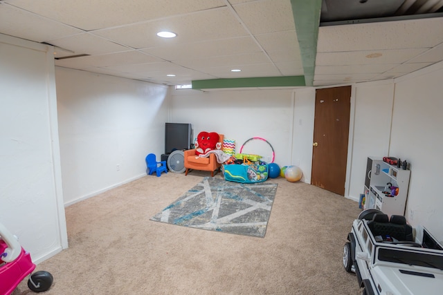 4468 15 Mile Rd Unit 104, Sterling Heights, MI 48310 - recreation room featuring carpet flooring, recessed lighting, baseboards, and a paneled ceiling