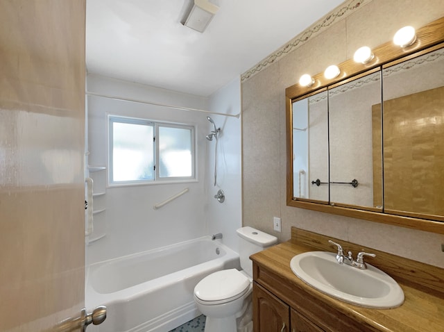 full bathroom featuring vanity, toilet, and tub / shower combination