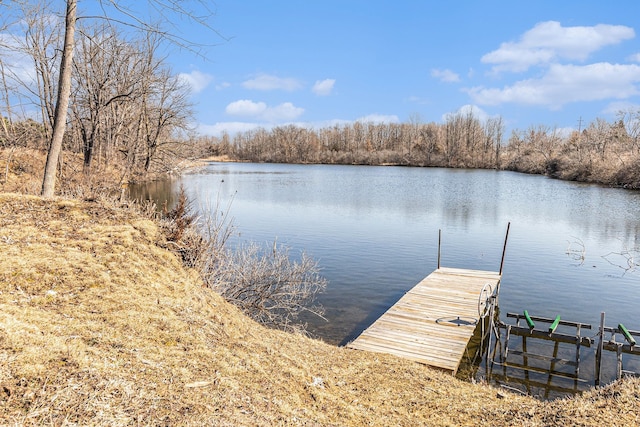 view of dock with a water view