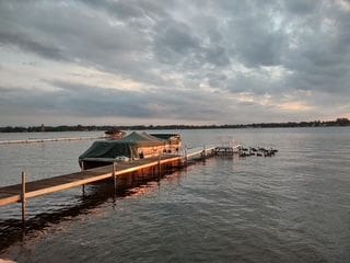 dock area with a water view