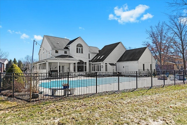 view of pool featuring a patio area, fence, and a fenced in pool