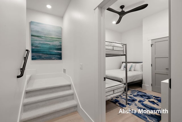 300 Washington Ave Unit 1, Grand Haven, MI 49417 - bathroom with wood finished floors, a ceiling fan, and recessed lighting