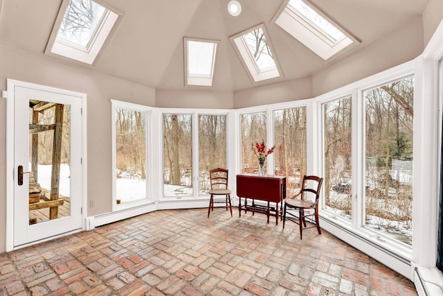 sunroom with lofted ceiling and plenty of natural light