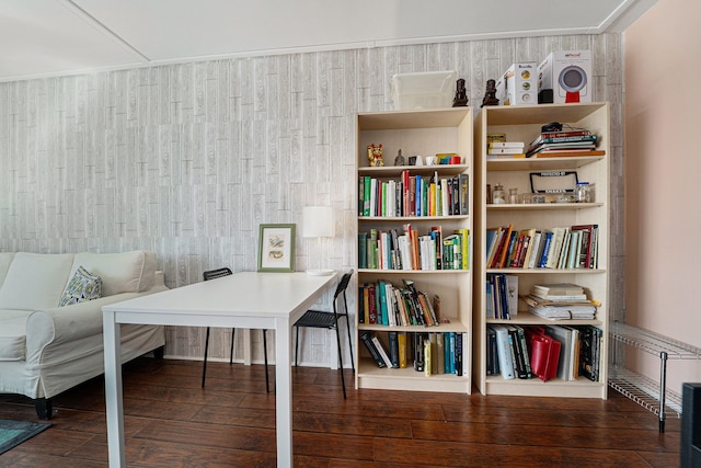 home office with wood finished floors