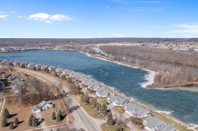 aerial view with a water view