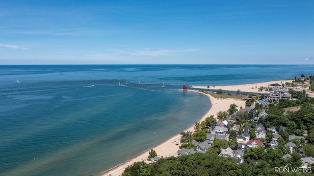 aerial view with a beach view and a water view