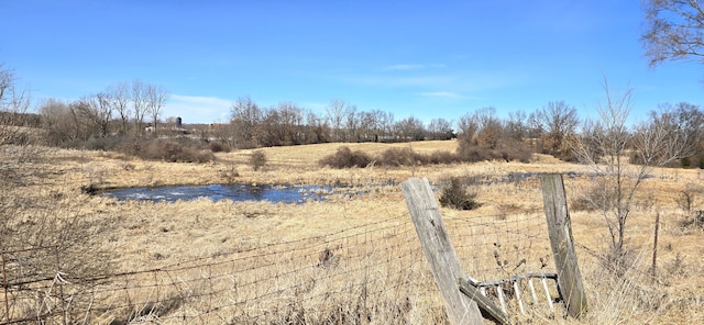 view of yard with a rural view and fence