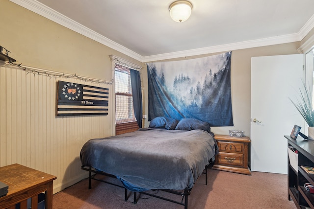 bedroom with carpet and ornamental molding