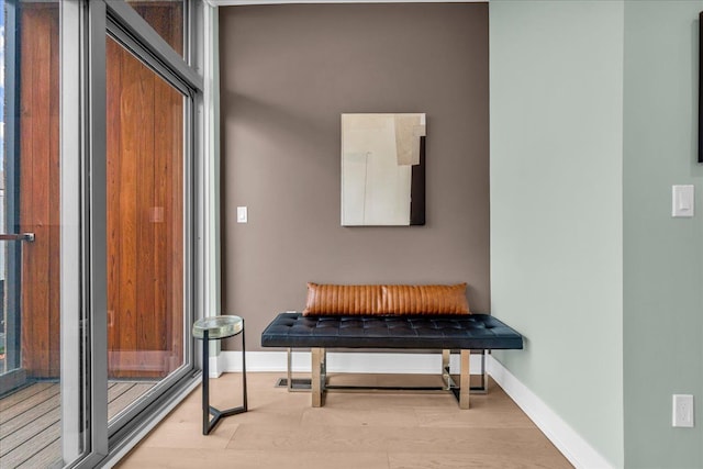 interior space featuring a wealth of natural light, baseboards, and light wood finished floors