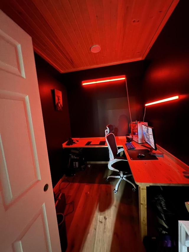 office space with wooden ceiling