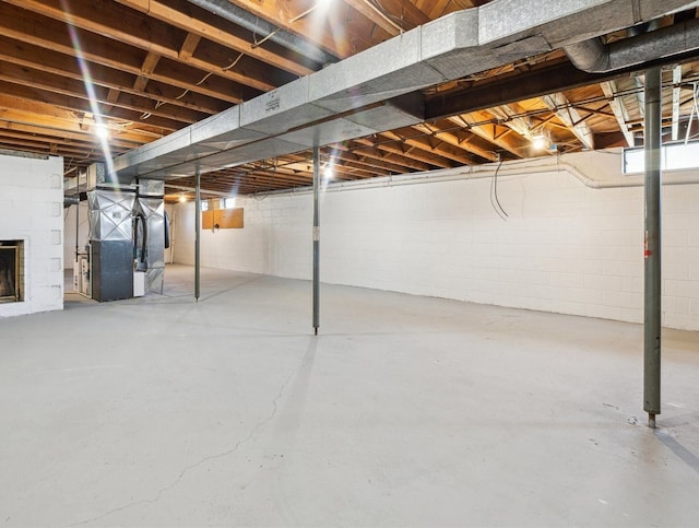 basement with heating unit