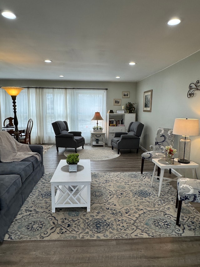 living room featuring recessed lighting and wood finished floors