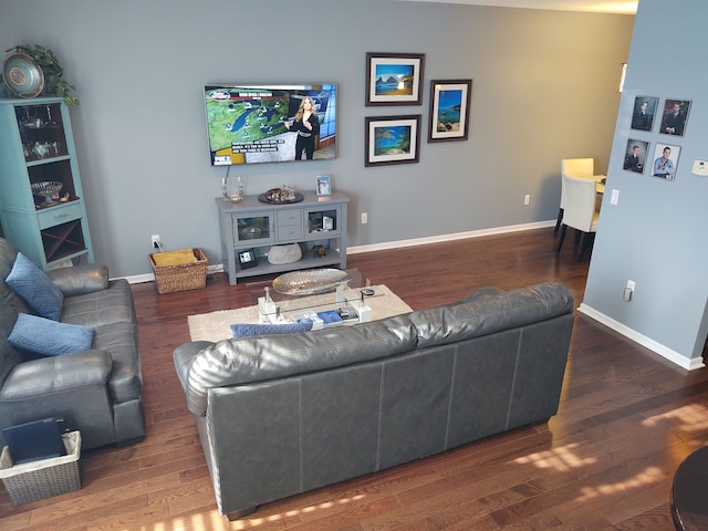 living room with baseboards and wood finished floors