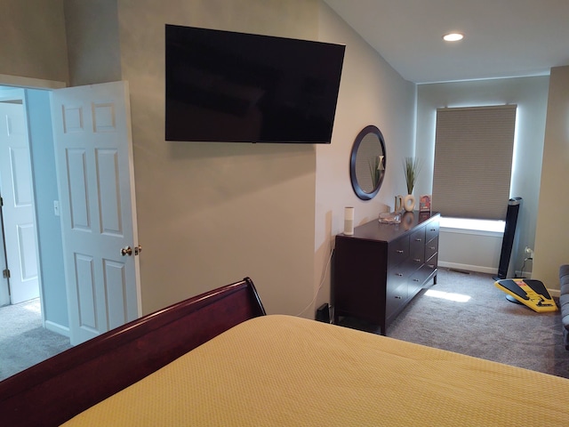 bedroom featuring recessed lighting, baseboards, and carpet floors