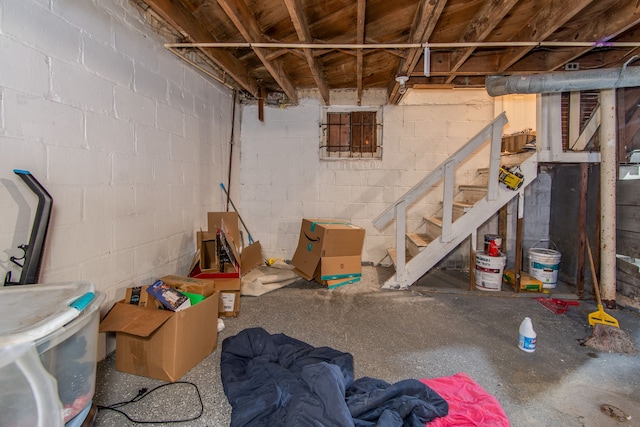 unfinished basement with stairway