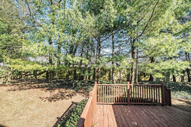 wooden deck featuring a fenced backyard