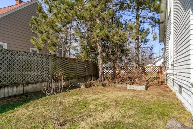 view of yard with a fenced backyard