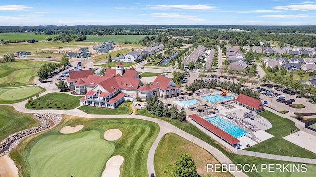 drone / aerial view featuring view of golf course