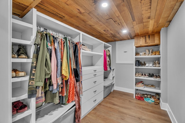 spacious closet featuring light wood-style flooring