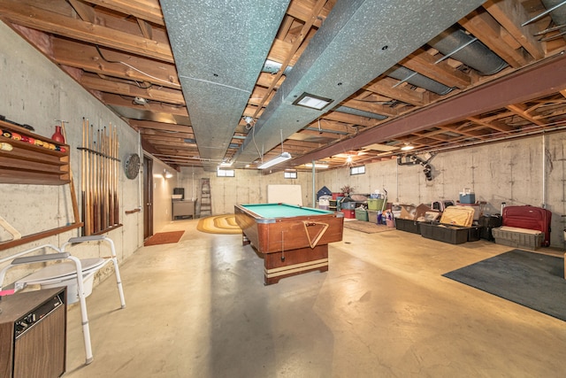 recreation room featuring visible vents, concrete floors, and pool table