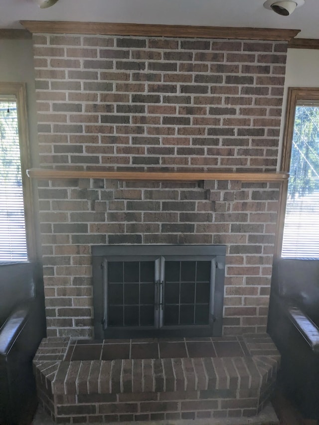 room details with a brick fireplace