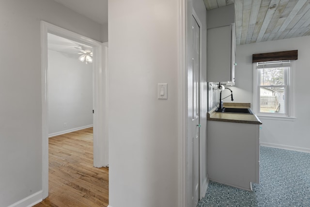 hall featuring a sink and baseboards