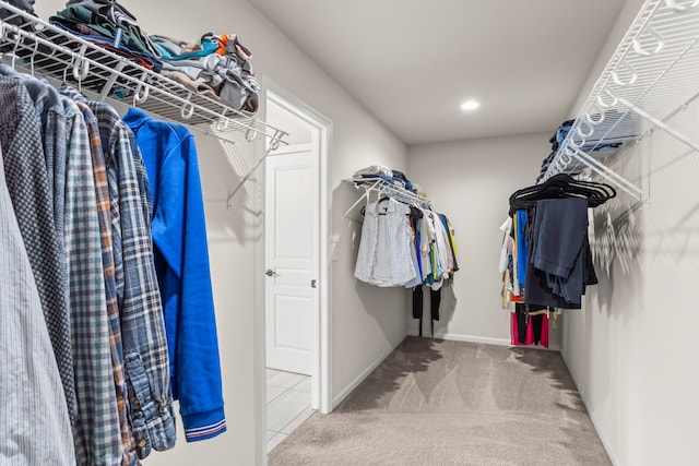 walk in closet with carpet flooring