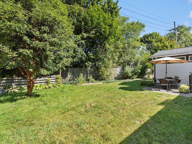 view of yard featuring a patio and fence