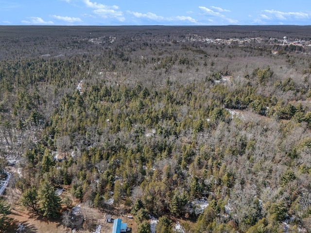 birds eye view of property featuring a wooded view