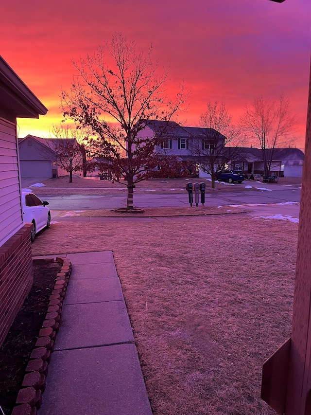 view of yard at dusk