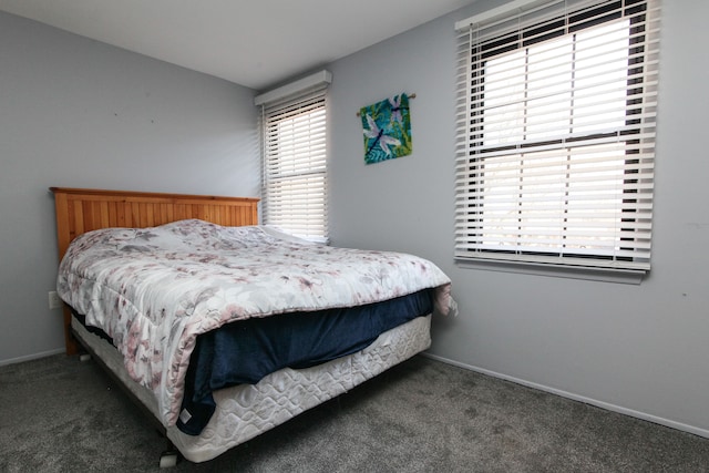 bedroom with multiple windows, baseboards, and carpet floors