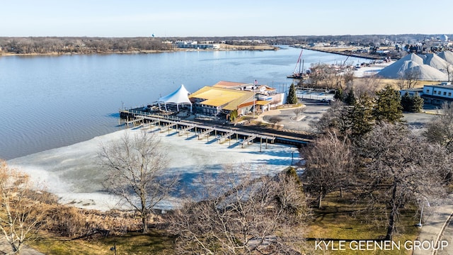 bird's eye view featuring a water view