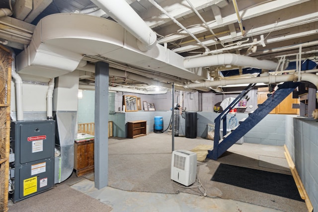 unfinished basement with heating unit