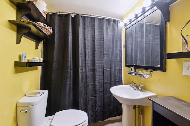 full bath featuring toilet and a shower with curtain