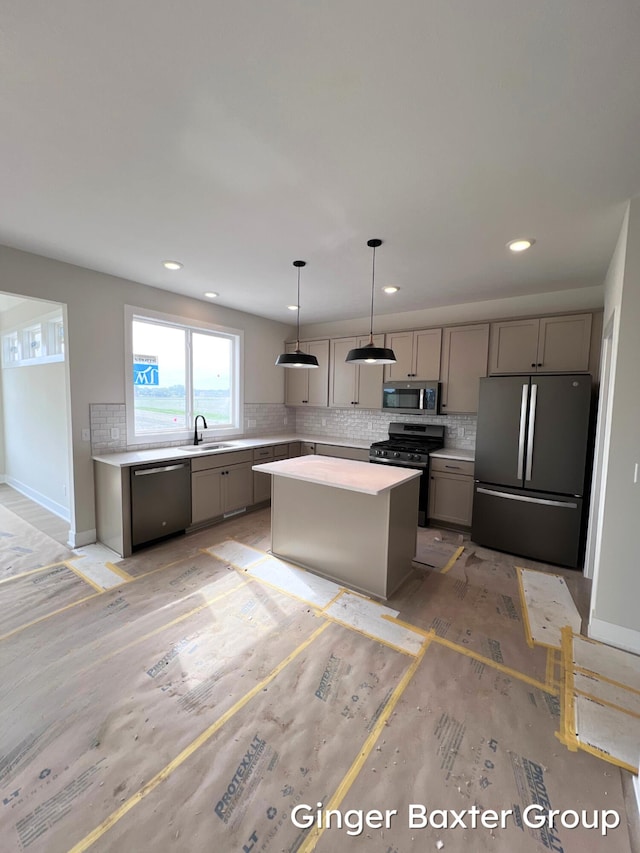 11328 Shoreline Dr Unit 118, Allendale, MI 49401 - kitchen with appliances with stainless steel finishes, gray cabinetry, a sink, backsplash, and recessed lighting