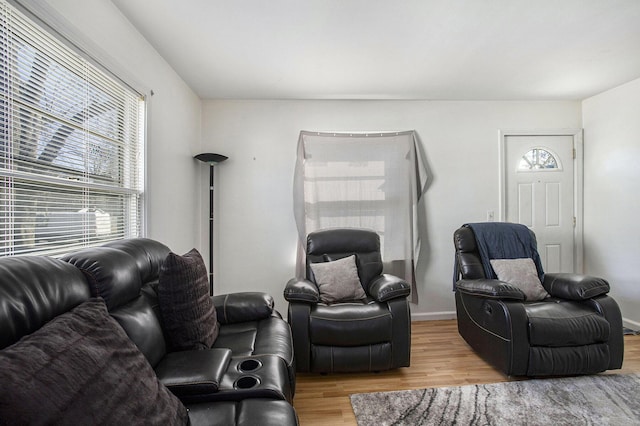 living room with wood finished floors and baseboards