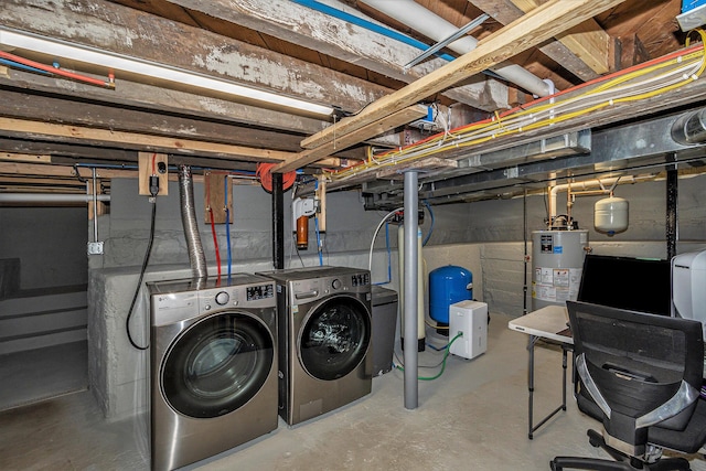 unfinished below grade area with independent washer and dryer and gas water heater