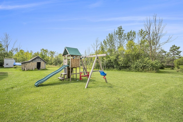 view of playground with a yard