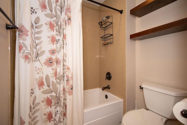 full bath with toilet and shower / bath combo with shower curtain