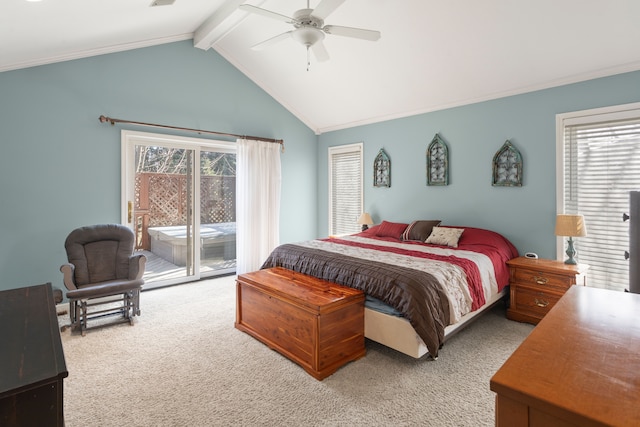 bedroom with multiple windows, access to outside, and carpet flooring