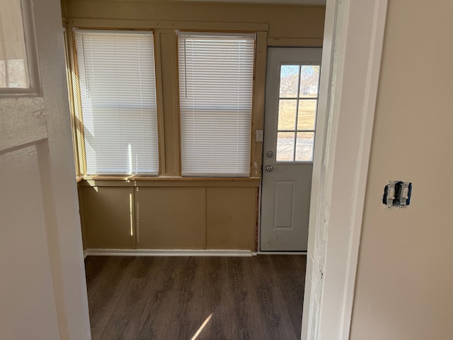 entryway with dark wood-style flooring